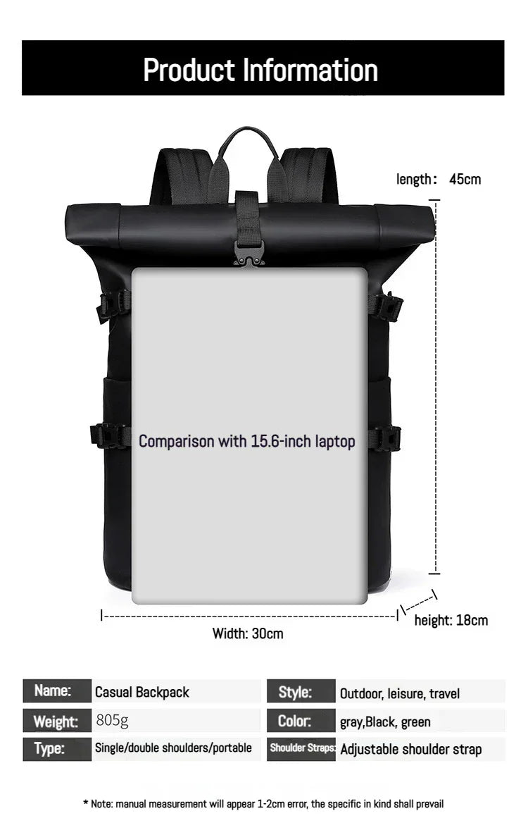 New Shoulder Bag Men's Senior Sense of Business Computer Outdoor Leisure Rolled Edge Travel Backpack Fashion Commuting