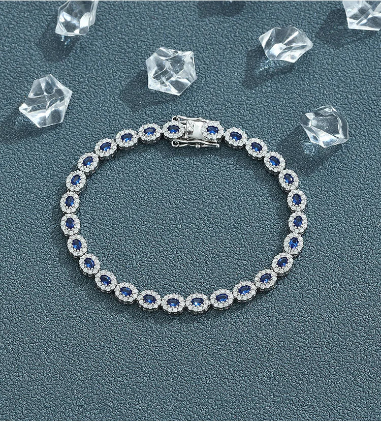 Real 18k White Gold Red Blue Green Moissanite Bracelet for Women Platinum Pt950 Single Row Diamond Simple and Versatile Gift