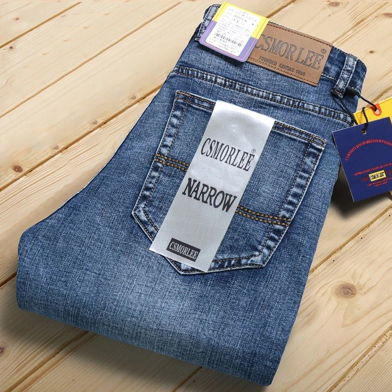 2026 Spring Summer Thin Jeans Classic Style Fashion Stretch Regular Fit Denim Trousers Male Brand Men's Washed Light Blue