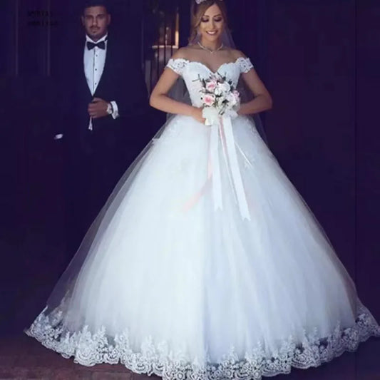 Customized White Ball Gown Women Wedding Dresses Lace Appliques Off Shoulder Bridal Gowns Formal Vestido De Noiva robe de mariée