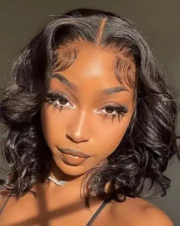 Short Bob Glueless Body Wave Human Hair Wigs 5X5 HD Transparen Lace Frontal Real Human Hair Wig Natural Human Hair  Wigs 16 Inch