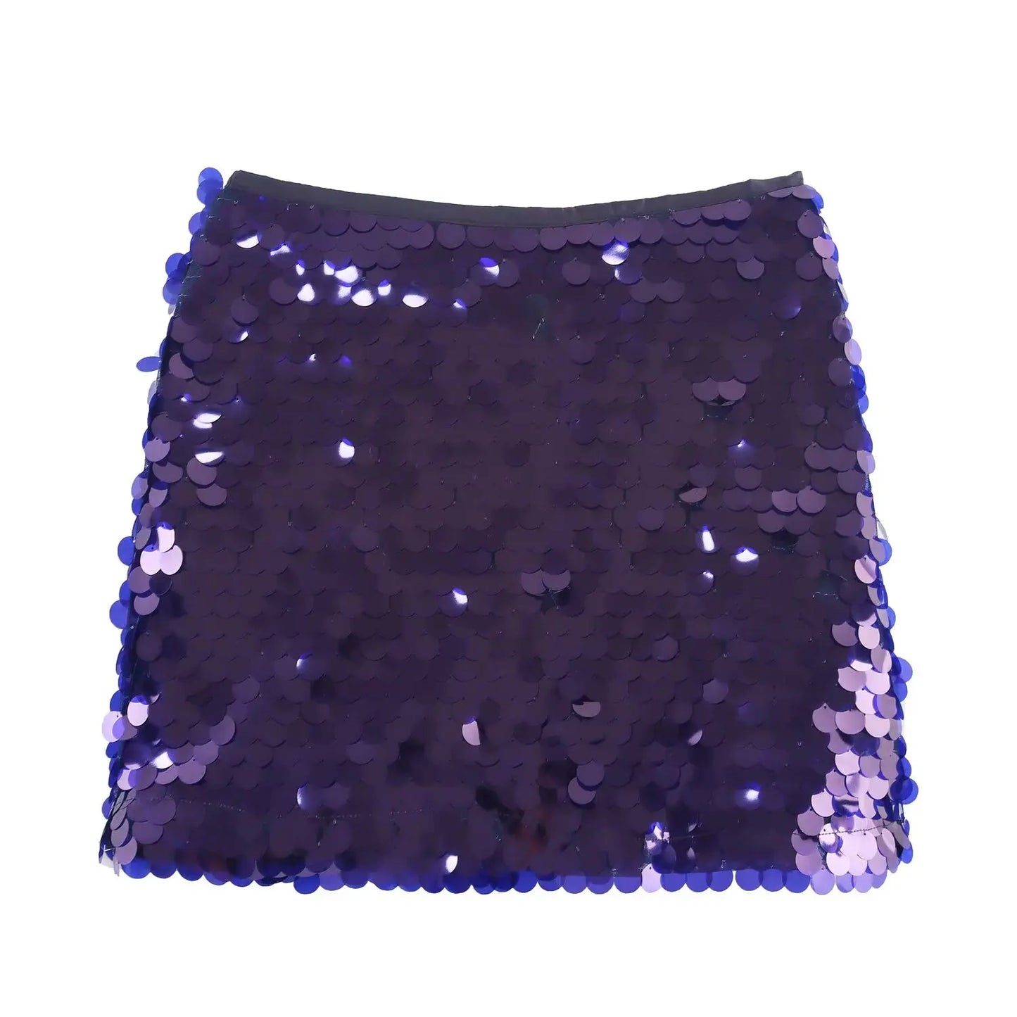 Women Spring Autumn Chic Mini Skirts Fashion With Sequined Solid Side Zipper Short Skirt Female Vintage High Waist Skirt