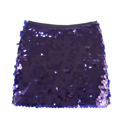 Women Spring Autumn Chic Mini Skirts Fashion With Sequined Solid Side Zipper Short Skirt Female Vintage High Waist Skirt