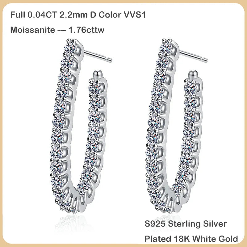 Trendy Real D Color Full 2.2mm 0.04CT Moissanite Hoop Earrings For Women S925 Silver Plated 18K Gold Diamond Earring