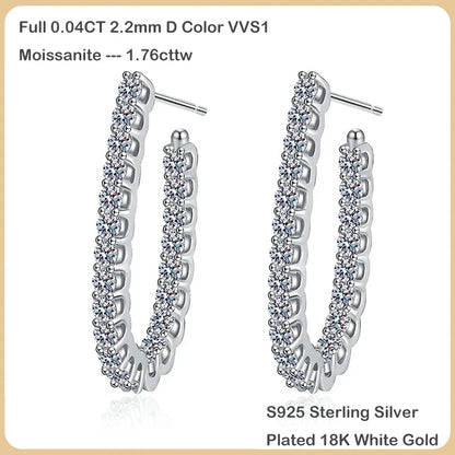 Trendy Real D Color Full 2.2mm 0.04CT Moissanite Hoop Earrings For Women S925 Silver Plated 18K Gold Diamond Earring