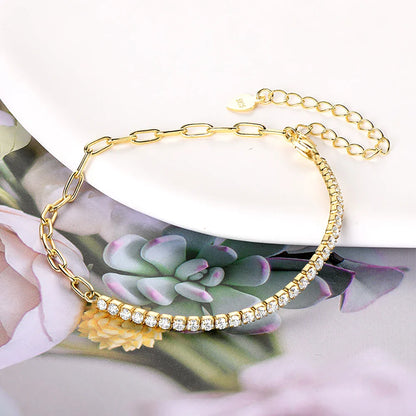2mm Moissanite Tennis Bracelets With Gra Certificate S925 Sterling Silver Plated 18k Gold Paper Clip Bracelet For Women