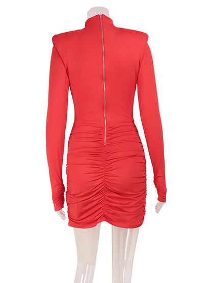Hollow Out Long Sleeve Solid O Neck Hip Wrap Sheath Zipper Women Dresses Party Outfits Female Bodycon Vestidos Robes