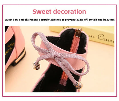 2026 Shiny Bow Stage Elegant Comfortable Catwalk Fashion Spring/summer Students Baby Girls Princess Shoes Cute Kids Sandals