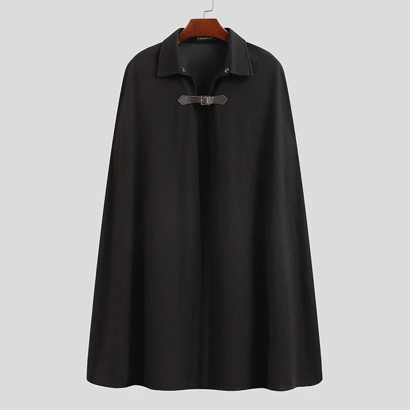 Fashion Men Cloak Coats Lapel Solid Color One Button Cape Trench Streetwear 2023 Casual Male Overcoats Ponchose S-5XL