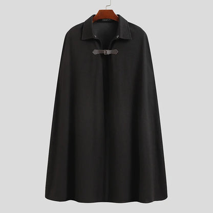 Fashion Men Cloak Coats Lapel Solid Color One Button Cape Trench Streetwear 2023 Casual Male Overcoats Ponchose S-5XL