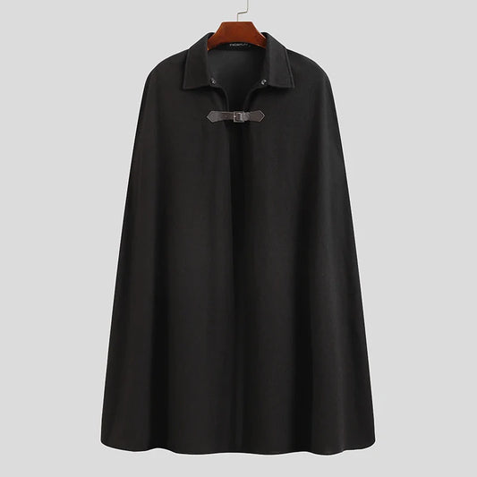 Fashion Men Cloak Coats Lapel Solid Color One Button Cape Trench Streetwear 2023 Casual Male Overcoats Ponchose S-5XL