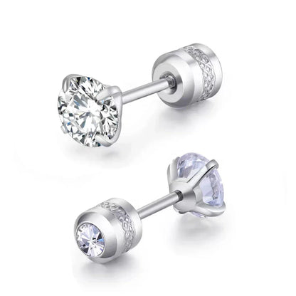 Stainless Steel 5 Style CZ Zircon Silver Color Earrings For Women Men Crystal Screw Titanium Alloy Ear Studs Round Beads Jewelry