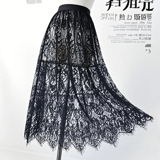 Transparent Sexy Lace Mesh Skirt Elastic High Waist Black White Tulle Mini Skirts Womens Skirt Korean Fashion Women's Skirt