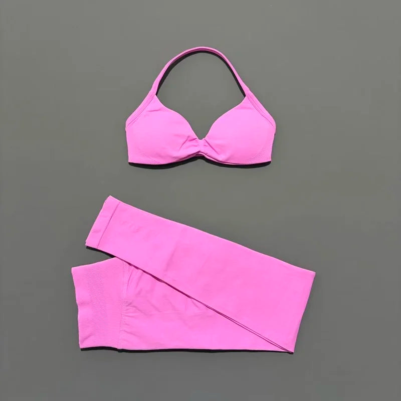 2 Pcs Seamless Yoga Sports Set for Women Resistant Backless Bra Pilates Fitness Workout Running Leggings Gym Suit