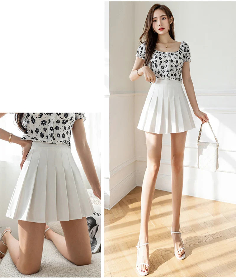 White Women Pleated Skirts Summer High Waist Zipper Girls Dancing JK Mini Skirts Black Fashion Student A Line Faldas 2023