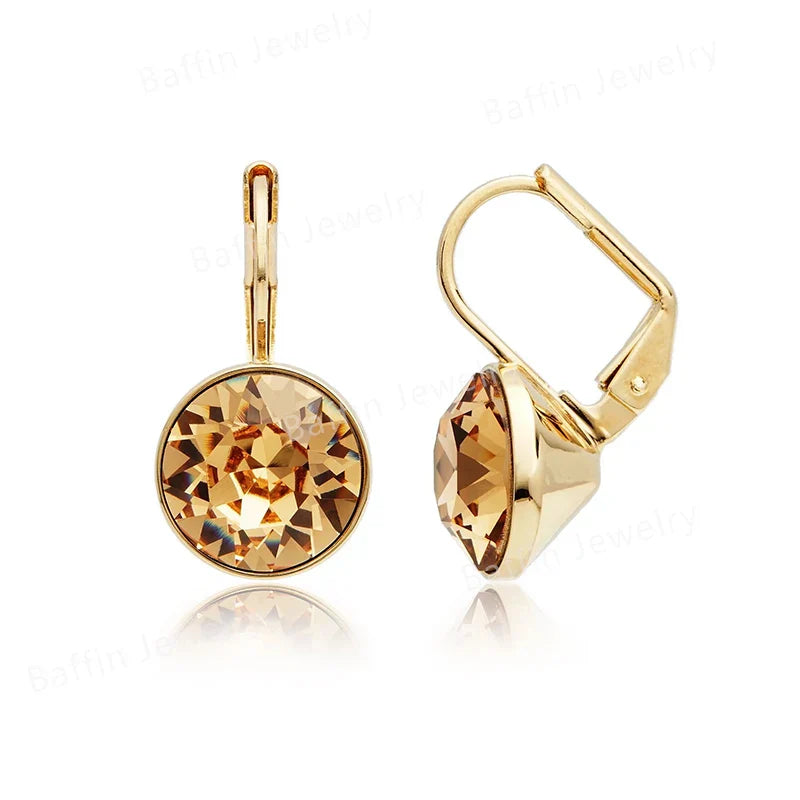 Earring for Women Christmas Birthday Premium Austrian Crystals Round Cut Dangle Silver Gold Color Pierced Jewelry