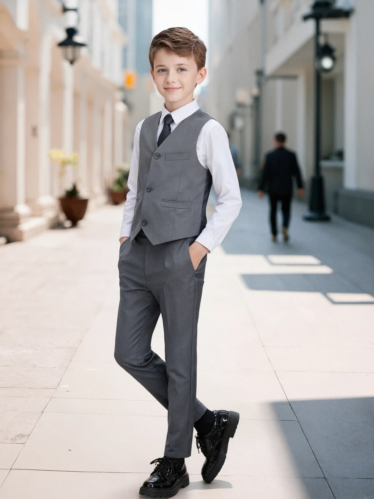 Boys' 2-Piece Suit Set with Vest and Formal Trousers Wedding Formal Attire Children's and Teenage Clothing Suit Sizes 4-16Y