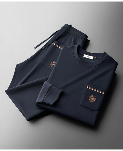Autumn Light Luxury Italian Old Money Style Two-piece comfortable air-layer cotton men's sweatshirt casual sportswear set