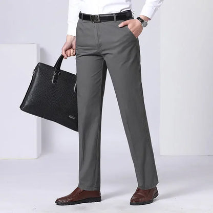 Men's Office-Ready 100% Cotton Casual Business Pants Autumn Thickened Summer Thin Solid Color Quick-Drying Work Trousers GOZBKF