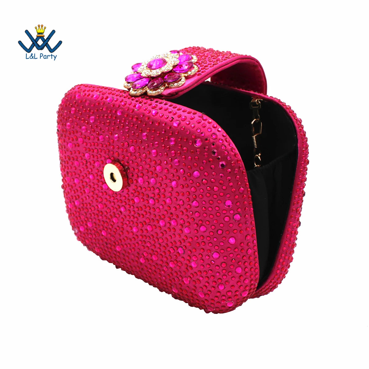 Special Design Women Crystal Style African Ladies Party Shoes Matching Bag in Magenta Color