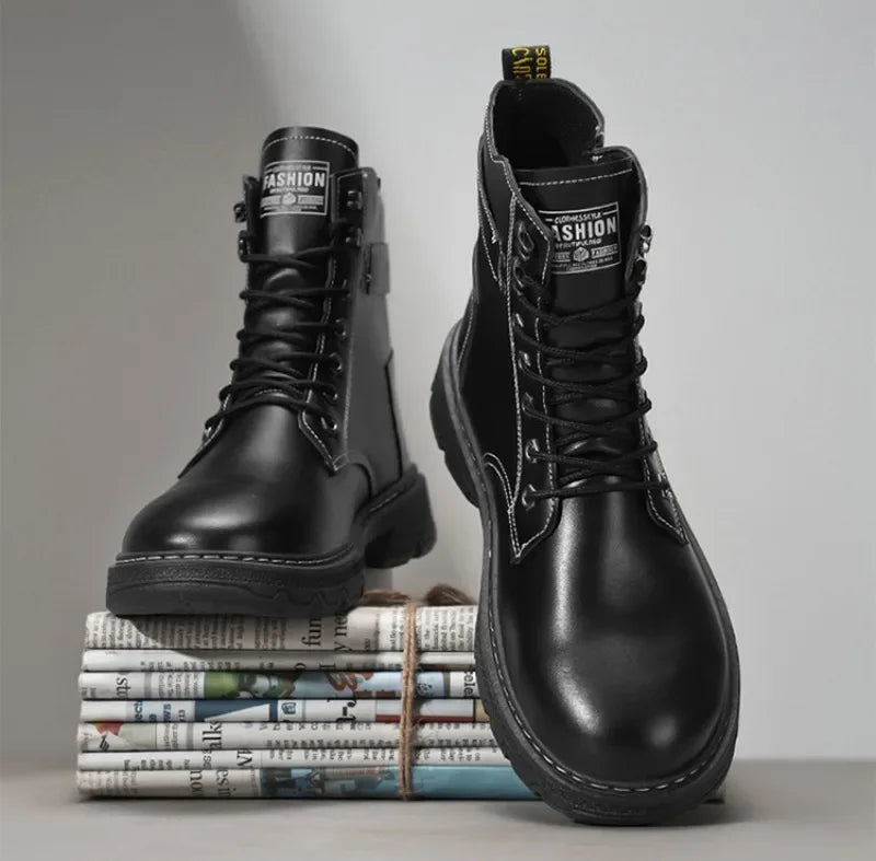 High Top Men's Shoes for Spring and Autumn, New Anti Slip and Waterproof Desert Boots Outdoor Zipper Hiking Shoes Work Boots