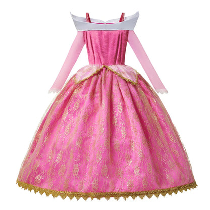Girls Princess Dress Sleeping Beauty Aurora Cosplay Costume 2025 Kids Carnival Birthday Party Pink  Long Sleeve  Evening Dresses