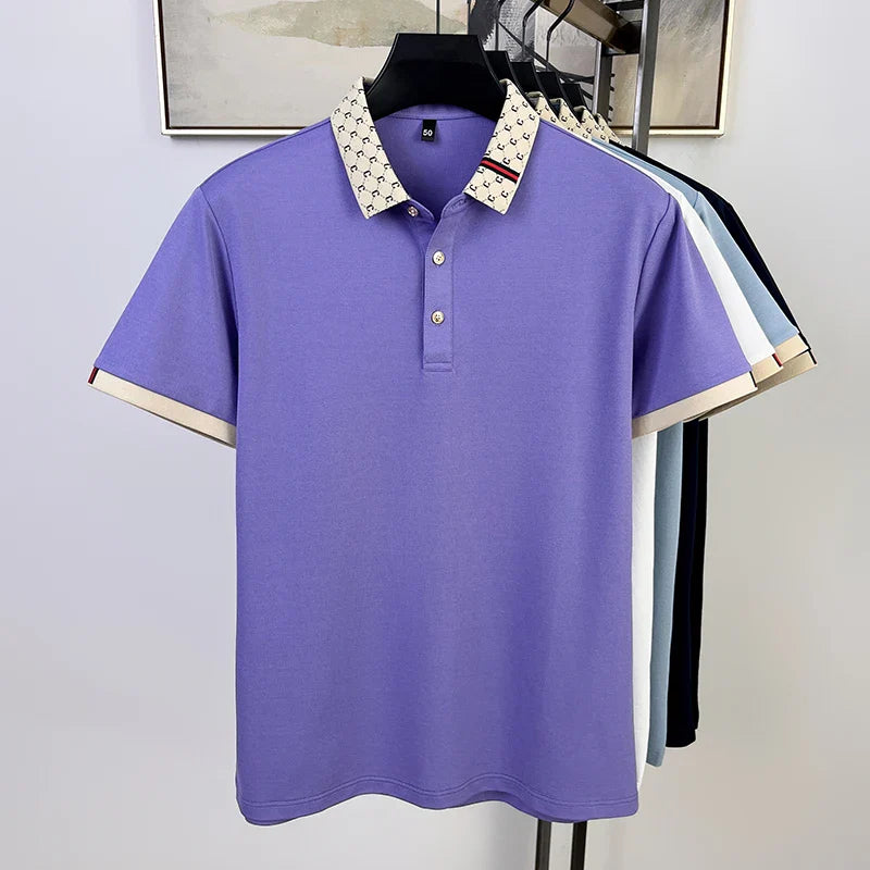 Fashion brand letter jacquard short sleeve high-end men's polo shirt comfortable and breathable summer new casual lapel T-shirt