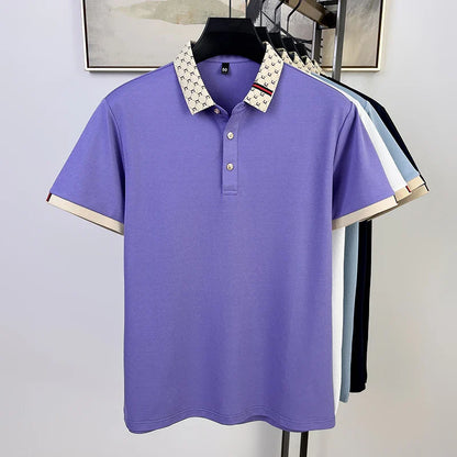 Fashion brand letter jacquard short sleeve high-end men's polo shirt comfortable and breathable summer new casual lapel T-shirt