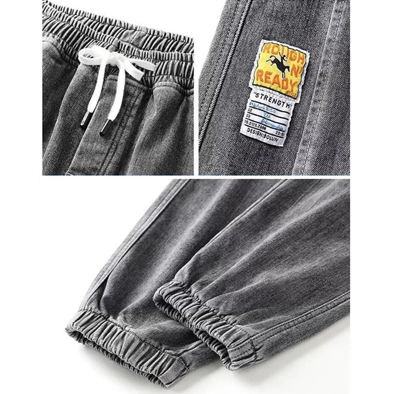 Men Jeans Elastic Tie Up Harem Denim Pants Male Bound Feet Designer Cargo Joggers Denim Trousers Daily Narrow Leg Casual Jeans