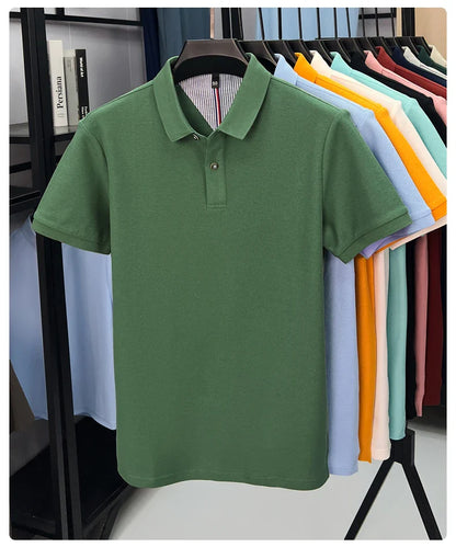 100% pure cotton high-end short sleeve polo shirt men's summer fashion new breathable Korean business casual golf brand T-shirt