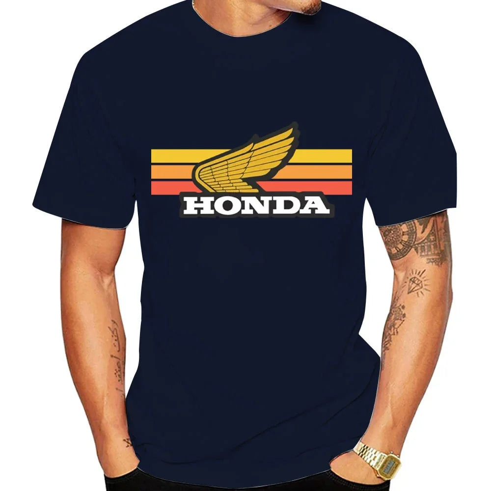 Sunset Retro Men's T-shirt Summer Short-Sleeve Women's T-shirt 2025 New Fashionable 100% Cotton Couple Motorcycle Top