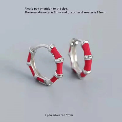 925 Sterling Silver Earring Colorful Dripping Oil Material Ear Ring Ear Buckle Rhombus Shape Trend Wild Girl Women Boy Ear Jewel