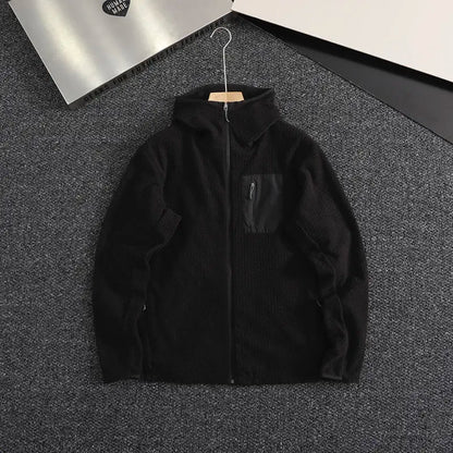 Outdoor Men's and Women's Leisure Sports Fishing Travel Trend Mountain Grab Velvet Hooded Wavy Camping All-match Jacket