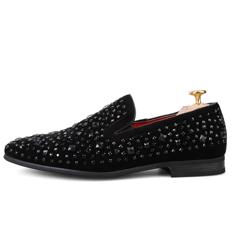 Black Spikes 2022 New Brand Mens Loafers Luxury Shoes Denim And Metal Sequins High Quality Casual Men Shoes