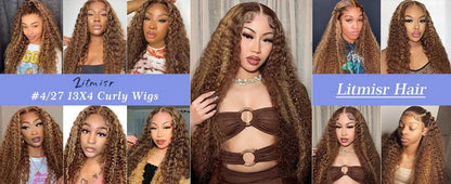 250% Highlight Deep Wave 13x6 Hd Lace Frontal Wig Human Hair Pre Plucked 30 40 Inch Brown Ombre Curly Water Wave human hair wigs