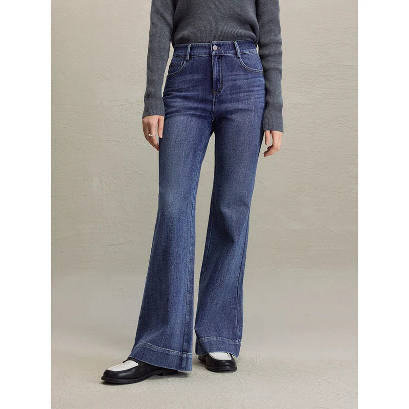 Retro Style High-waisted Black Bootcut Jeans for Women 2023 Autumn Winter New High Street Tall Slim Long Pants for Female