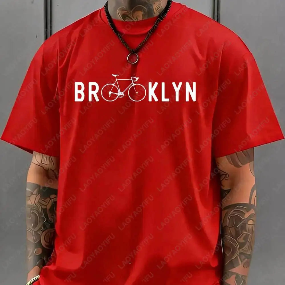 Brooklyn Bicycle Print T Shirt Men's Summer Streetwear Cotton Tops for Cycling Lovers New York City Cyclist Graphic Tshirt Gift
