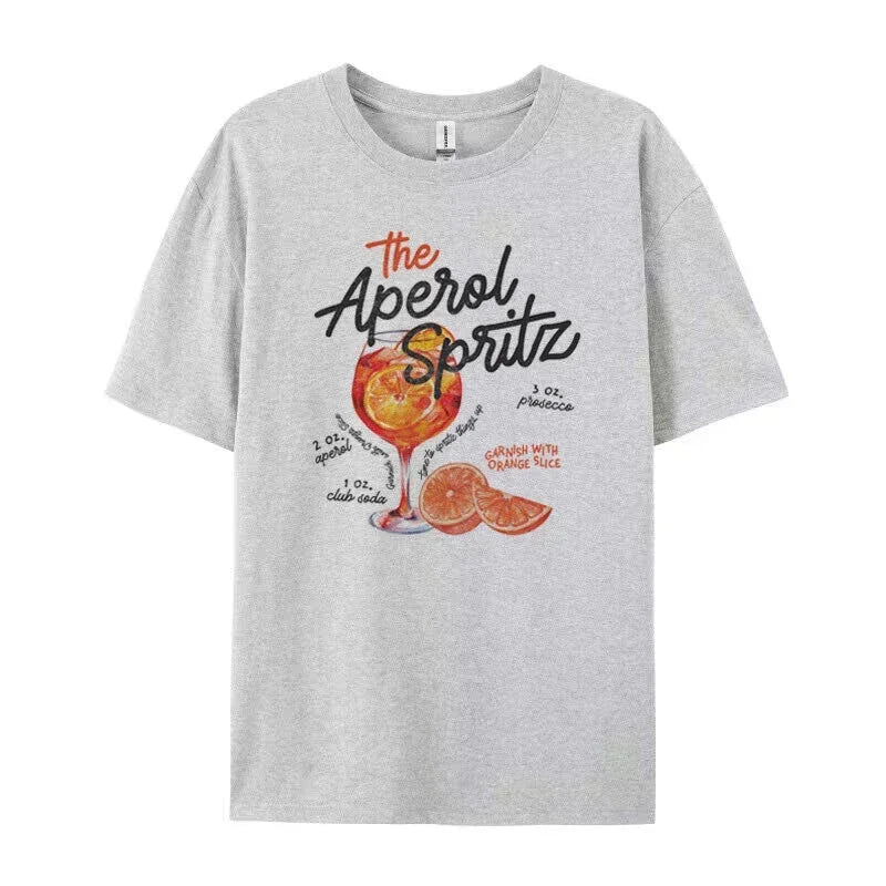 Spritz Retro Cocktail Graphic Tees Women Cute Alcohol Drink T Shirt Loose Cotton Printed T-Shirts Unisex Vintage Top Gift