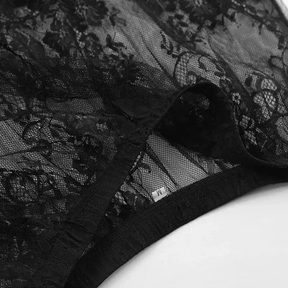 Loose Black Sexy Black Lace Skirt Women Fashion Thin Transparent Casual Hollow Out High Waist Loose A-line Long Skirt Party
