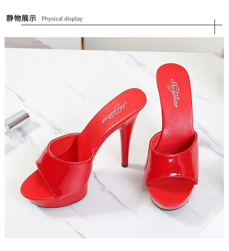 Slippers Women Summer 2022 New Black High Heels 13 CM  Color Club Sexy High Platform Thin  Party Girl Show Sandals  Size 34-43