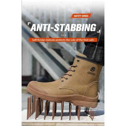 High End Microfiber Men's Work Boots with Steel Toe Caps for Anti Smashing and Anti Puncture, Kevlar Anti Puncture