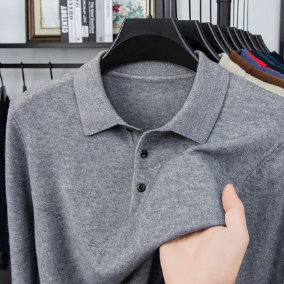 Original Quality Men's Polo Shirt Exquisite Simple Long Sleeve Knitted Lapel Sweater Autumn Winter Business Casual Menswear Top