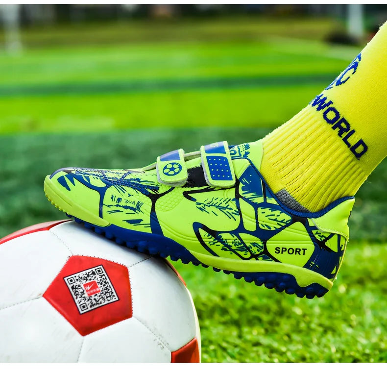 Kids Soccer Shoes HOOK&LOOP Football Sports Shoes Boy Outdoor Non-Slip Training Shoes Child Lightweight Children's Soccer Cleats