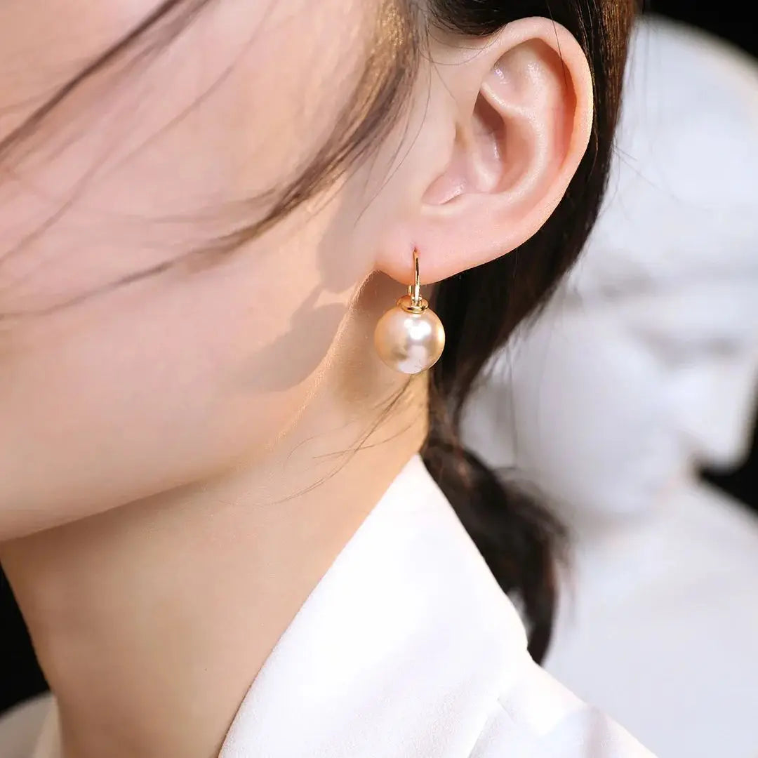 925 Sterling Silver Earring Pink Color Pearl Earring For Women Wedding Party Gift Fashion Jewelry 12-14mm Shell Pearl