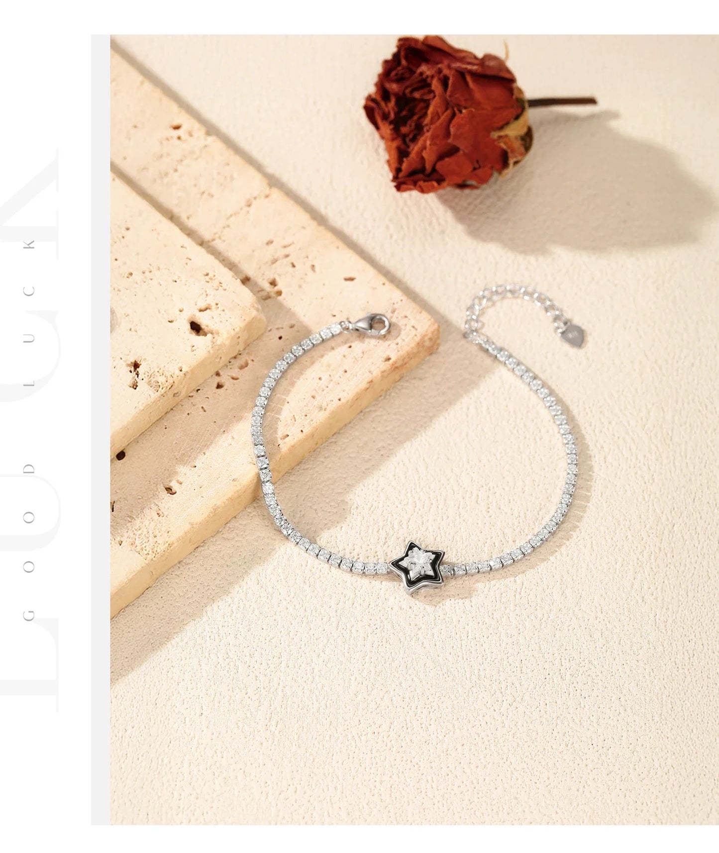 925 Sterling Silver Shinning Stars Zirconia Black Enamel Tennis Bracelets For Women Vacation Fine Jewelry
