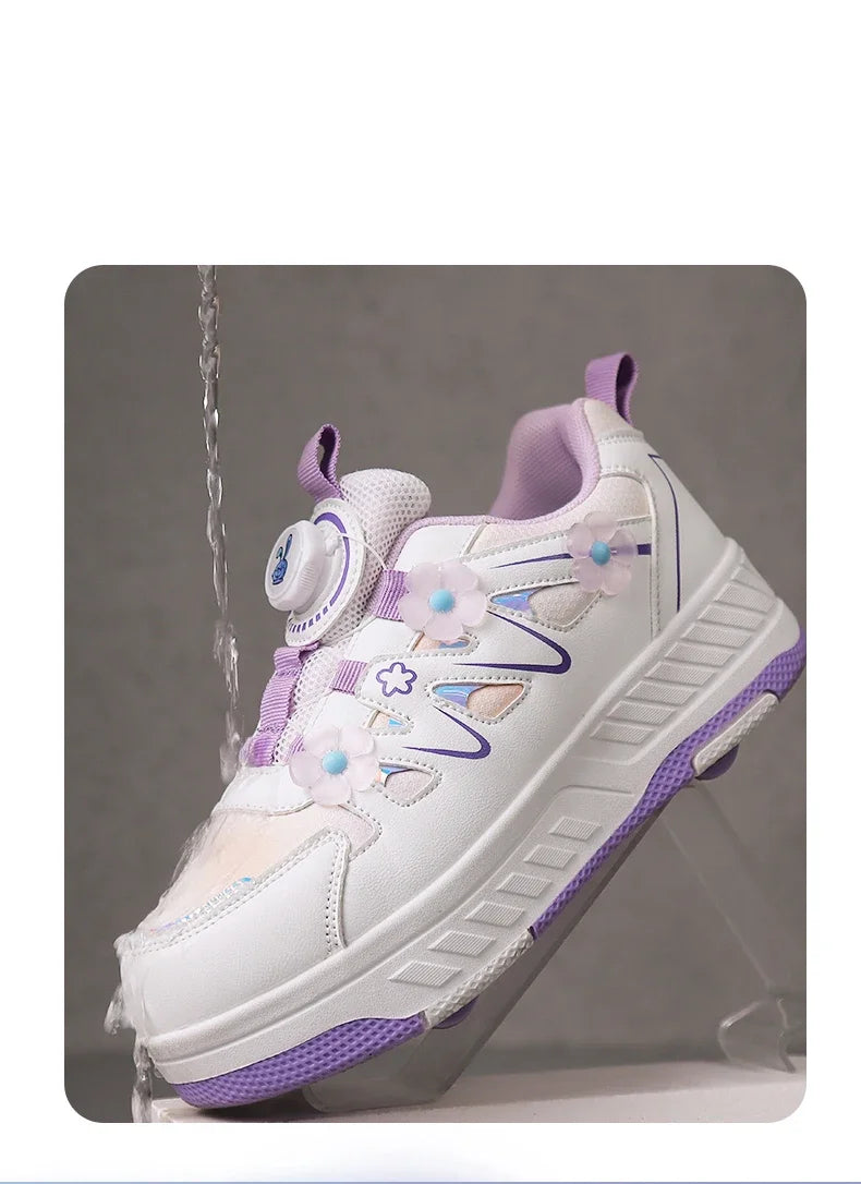 HeelysChildren's small flower decorated four-wheel roller skating sports shoe breathable roller skating girls shoes holidaygifts