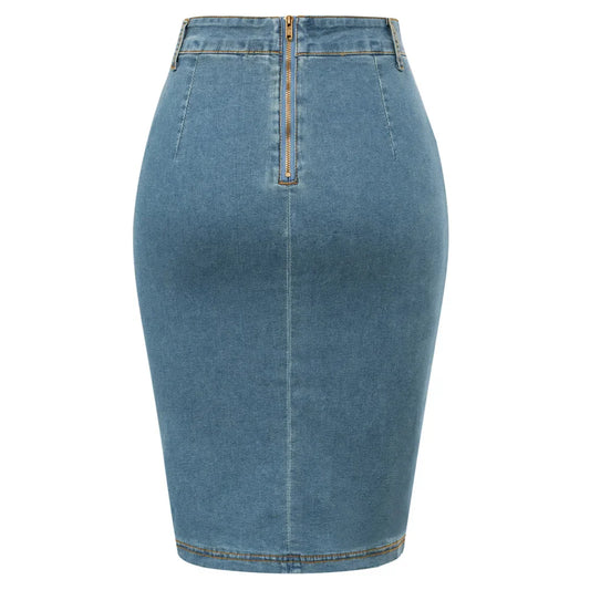 BP Women Vintage Jean Skirt With Belt High Waist Ruched Front Bodycon Skirt