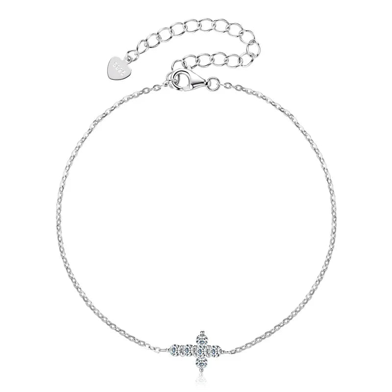 Full 0.06CT 2.5mm D Color Moissanite Jesus Cross Link Bracelet for Women S925 Silver Pass Diamond Test 0.36cttw Bracelets