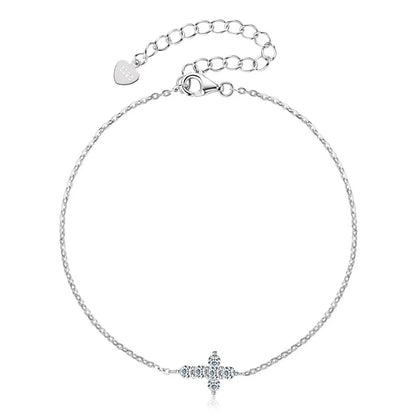 Full 0.06CT 2.5mm D Color Moissanite Jesus Cross Link Bracelet for Women S925 Silver Pass Diamond Test 0.36cttw Bracelets