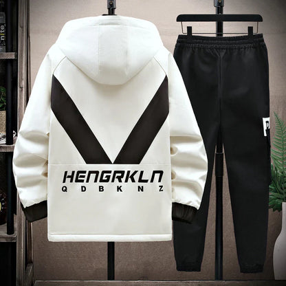 Winter Tracksuit Men Warm Sports Printed Thick Suit Mens Casual Hooded jacket+Pants Sweatsuit Male 2 Piece Sportswear